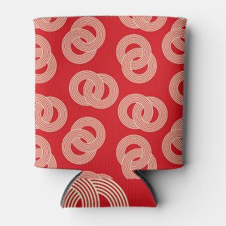 Red shades, interlocked striped rings pattern. can cooler