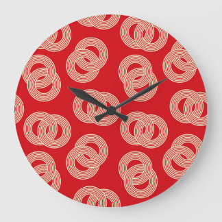 Red shades, interlocked striped rings pattern. large clock