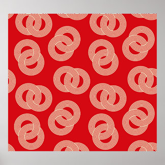 Red shades, interlocked striped rings pattern. poster