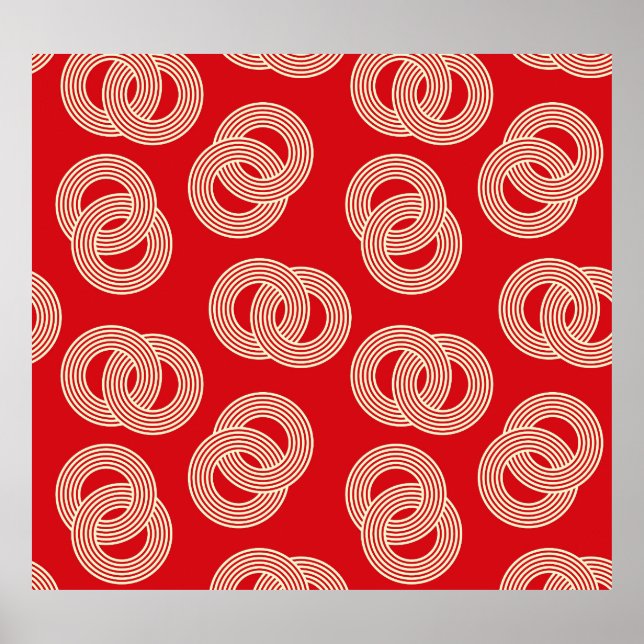 Red shades, interlocked striped rings pattern. poster (Front)