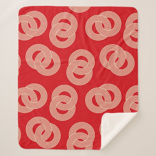 Red shades, interlocked striped rings pattern. sherpa blanket (Front)