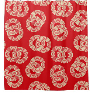 Red shades, interlocked striped rings pattern. shower curtain