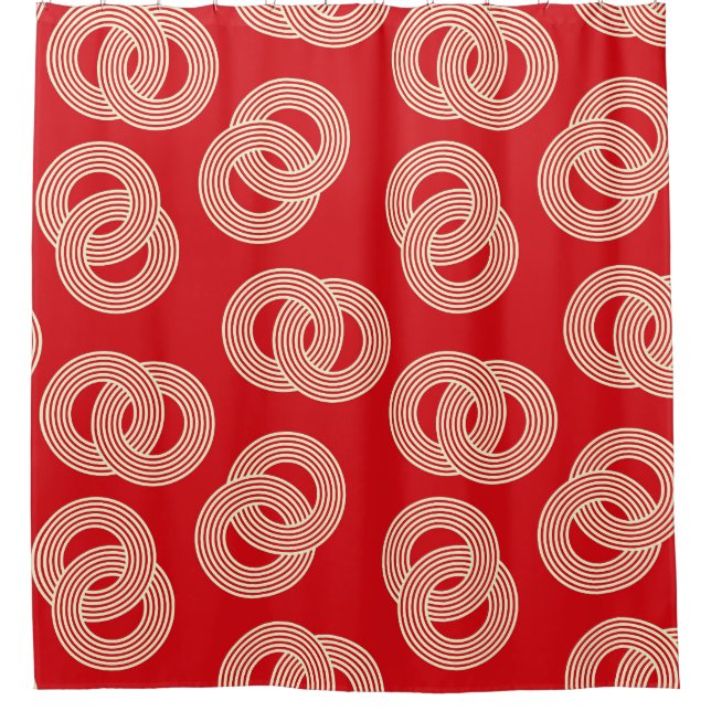 Red shades, interlocked striped rings pattern. shower curtain (Front)