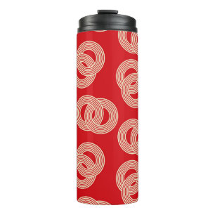 Red shades, interlocked striped rings pattern. thermal tumbler