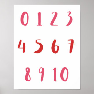 Red Shades Numbers Zero Ten 0 10 Teacher Kids Room Poster