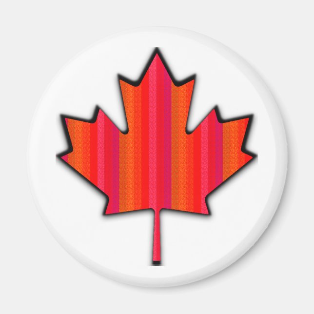Red Shades Striped Canada Maple Leaf Texture Look Magnet (Front)