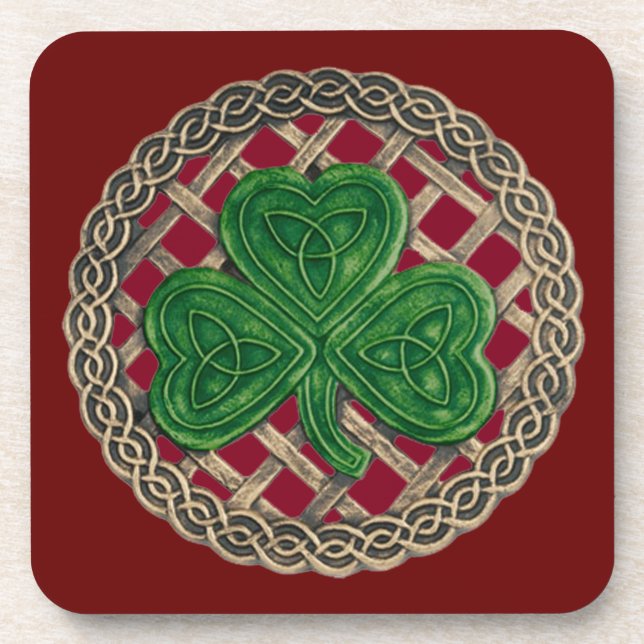 Red Shamrock And Celtic Knots Coasters (Front)