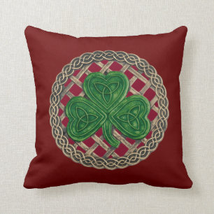 Red Shamrock And Celtic Knots Reversible Pillow