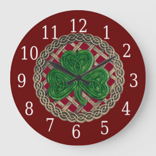 Red Shamrock And Celtic Knots Round Clock
