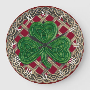 Red Shamrock & Celtic Knots Roman Numerals Clock