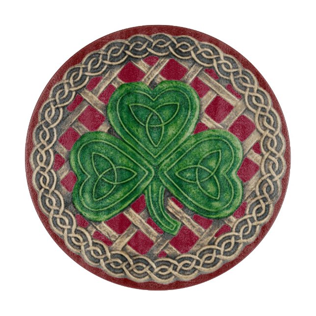 Red Shamrock On Celtic Knots Cutting Board (Front)