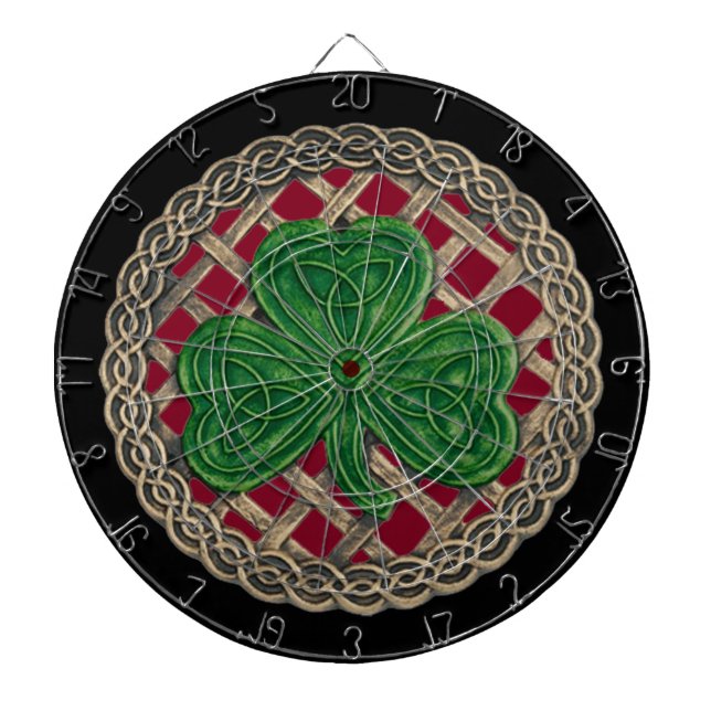 Red Shamrock On Celtic Knots Dart Board (Front)