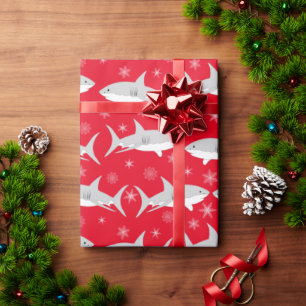 Red Shark and Snowflake Christmas Design Wrapping Paper