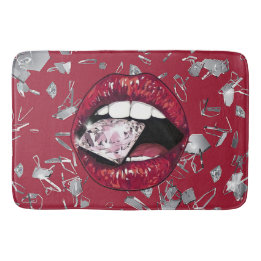 Red shattered glass and diamonds bathroom decor bath mat