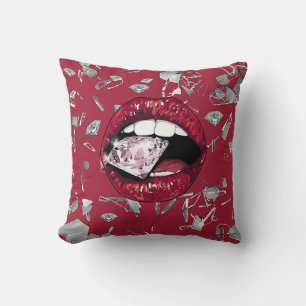 Red shattered glass and diamonds home decor cushion