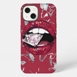 Red shattered glass and diamonds iPhone 13 case