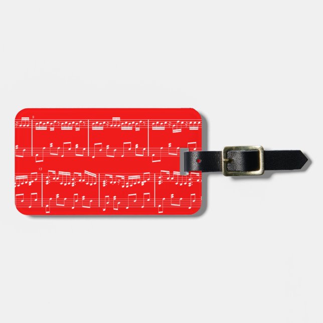 Red Sheet Music Luggage Tag (Front Horizontal)