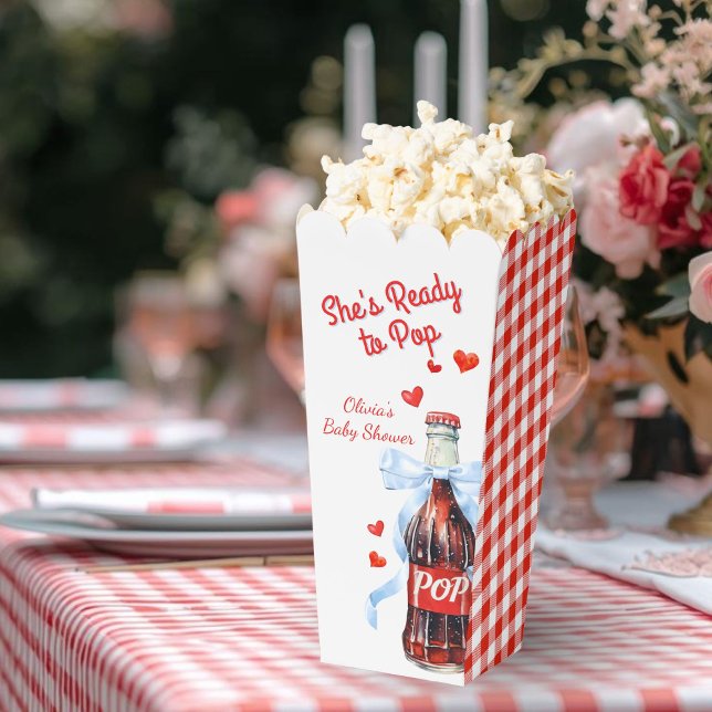 Red She's Ready to Pop Baby Shower Pop Corn Favour Box (She's ready to pop baby shower Pop corn favor boxes)