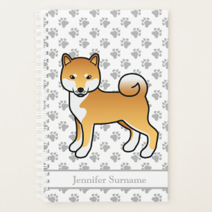 Red Shiba Inu Cute Cartoon Dog And Paws & Text Planner