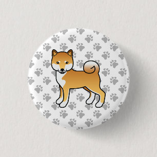 Red Shiba Inu Cute Cartoon Dog Illustration & Paws 3 Cm Round Badge