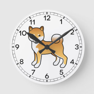 Red Shiba Inu Cute Cartoon Dog Illustration Round Clock