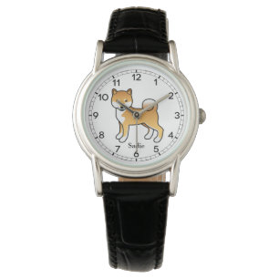 Red Shiba Inu Cute Cartoon Dog & Name Watch