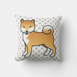 Red Shiba Inu Cute Cartoon Dog & Paws Cushion