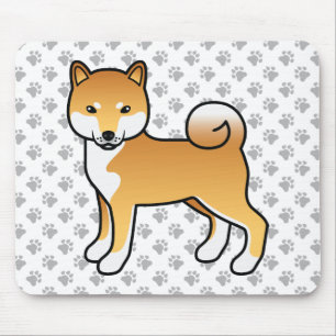 Red Shiba Inu Cute Cartoon Dog & Paws Mouse Pad
