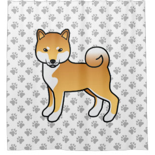 Red Shiba Inu Cute Cartoon Dog & Paws Shower Curtain
