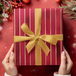 Red Shimmer Satin Striped Christmas Wrapping Paper