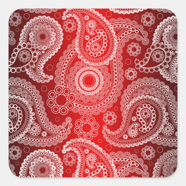 Red Shimmer Satin White Lace Paisley Stickers (Front)