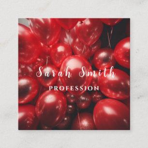 Red Shiny Balloons Party Glitter Square Business Card