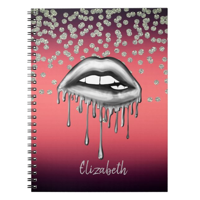 Red Shiny Foil Confetty,Diamond  Metallic Dripping Notebook (Front)