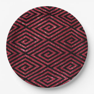 Red Shiny Glitter Black Pattern Paper Plate