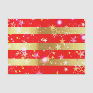 Red Shiny Gold Stripes Confetti And Sparkles Tissue Paper