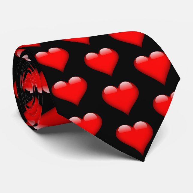 Red Shiny Hearts Valentine  Necktie (Rolled)