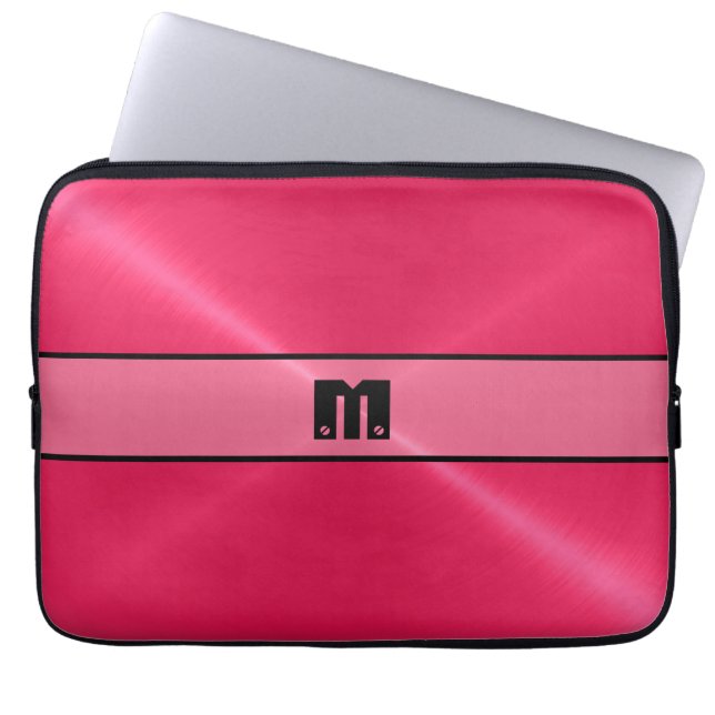 Red Shiny Stainless Steel Metal 2 Laptop Sleeve (Front)