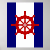 Red Ships Wheel navy & white stripes print poster