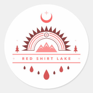 red shirt lake alaska rainbow moon classic round sticker