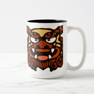 Red Shisa Pair Two-Tone Coffee Mug