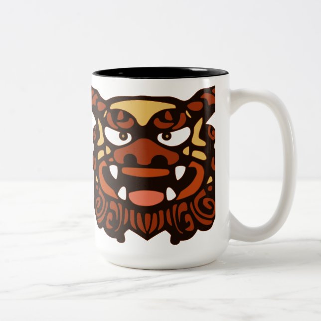 Red Shisa Pair Two-Tone Coffee Mug (Right)