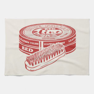 Red shoe polish tea towel