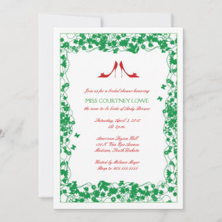 Red Shoes Green Flowers Bridal Shower Invitation