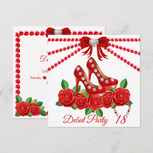 Red Shoes, Jewels And Rose Flower 18th Birthday  Invitation