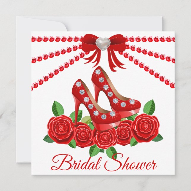 Red Shoes, Jewels And Roses Bridal Shower Invitation (Front)