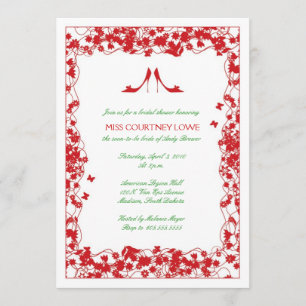 Red Shoes Red Flowers Bridal Shower Invitation