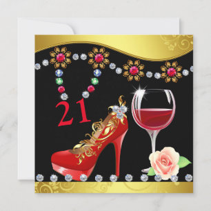 Red Shoes, Wine & Jewels 21st Birthday Invitation