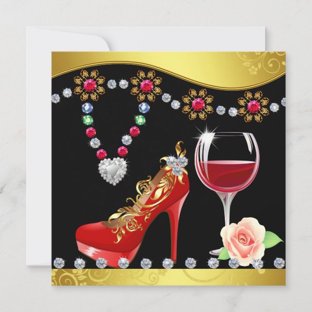Red Shoes, Wine & Jewels Bridal shower Invitation (Front)