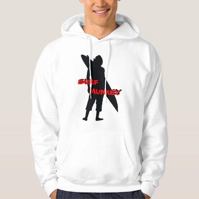 Red - Shortboarder silhouette with Hanging Munkeys Hoodie (Front)