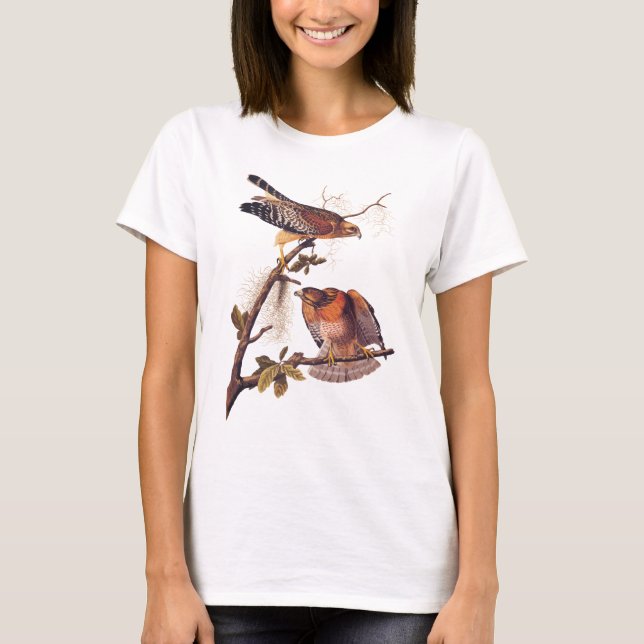 Red Shouldered Hawk Audubon Bird of Prey T-Shirt (Front)